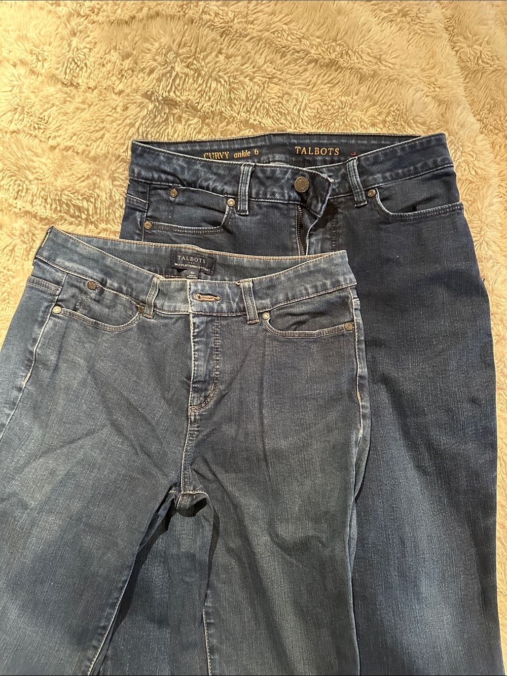 Two pairs Talbots Straight Leg Jeans in Light and Dark Blue Denim